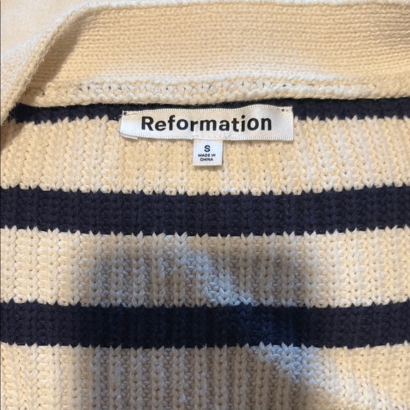 Reformation Navy and Cream Striped Cardigan Sweater - Picture 2 of 6